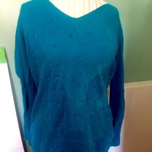 EUC Coldwater Creek Turquoise Sweater with Glitter Polka Dots